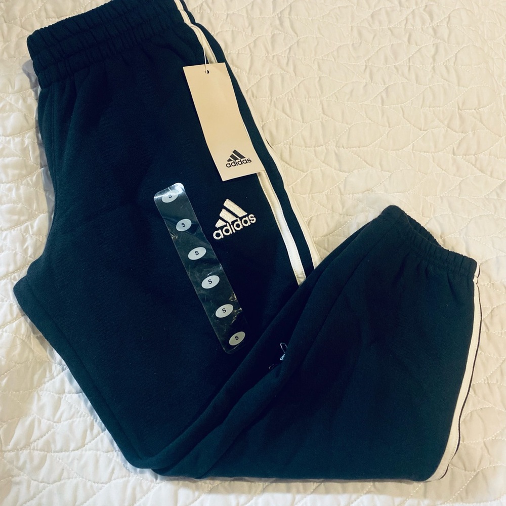 Adidas Kids Black Joggers with White Accents